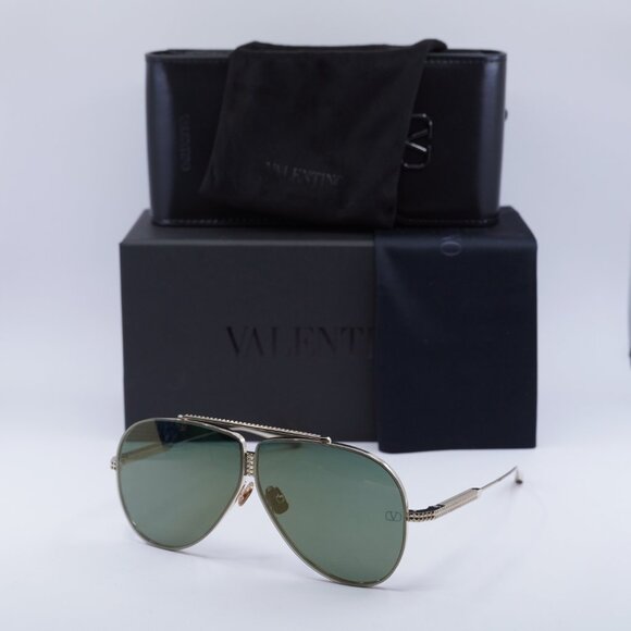 Valentino XVI VLS-100B Sunglasses Gold Aviator Frame, Green Lenses main image 4